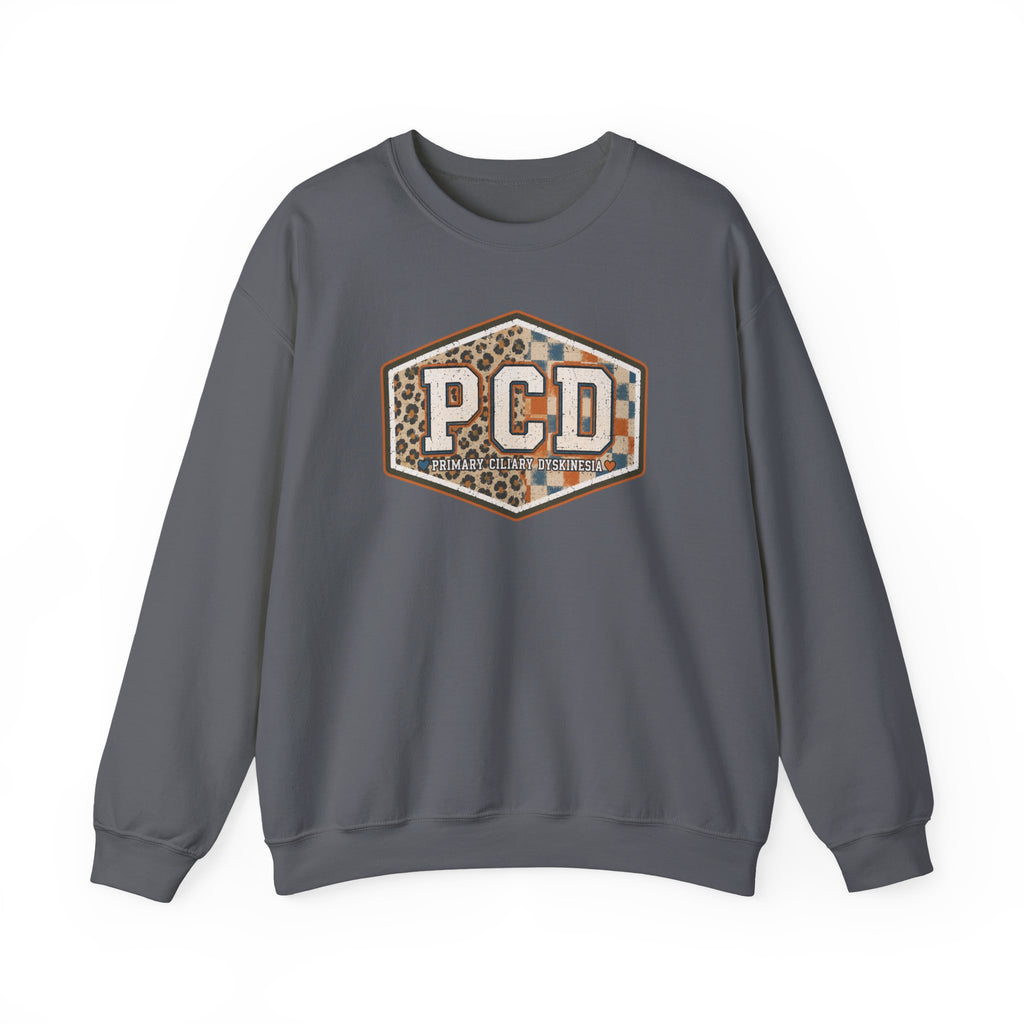 PCD Patch Crewneck Sweatshirt — Plaid & Leopard Logo Pullover