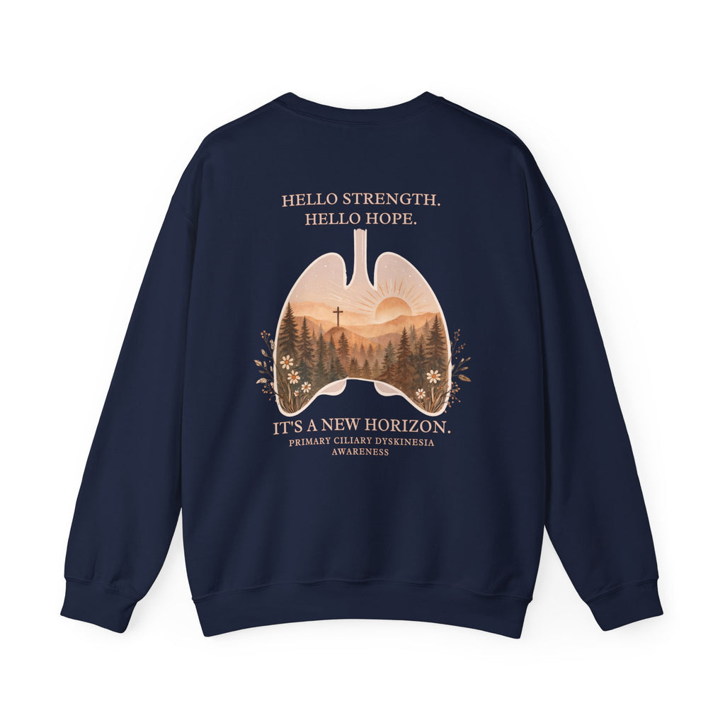 PCD Awareness Crewneck Sweatshirt — HELLO HOPE. NEW HORIZON.