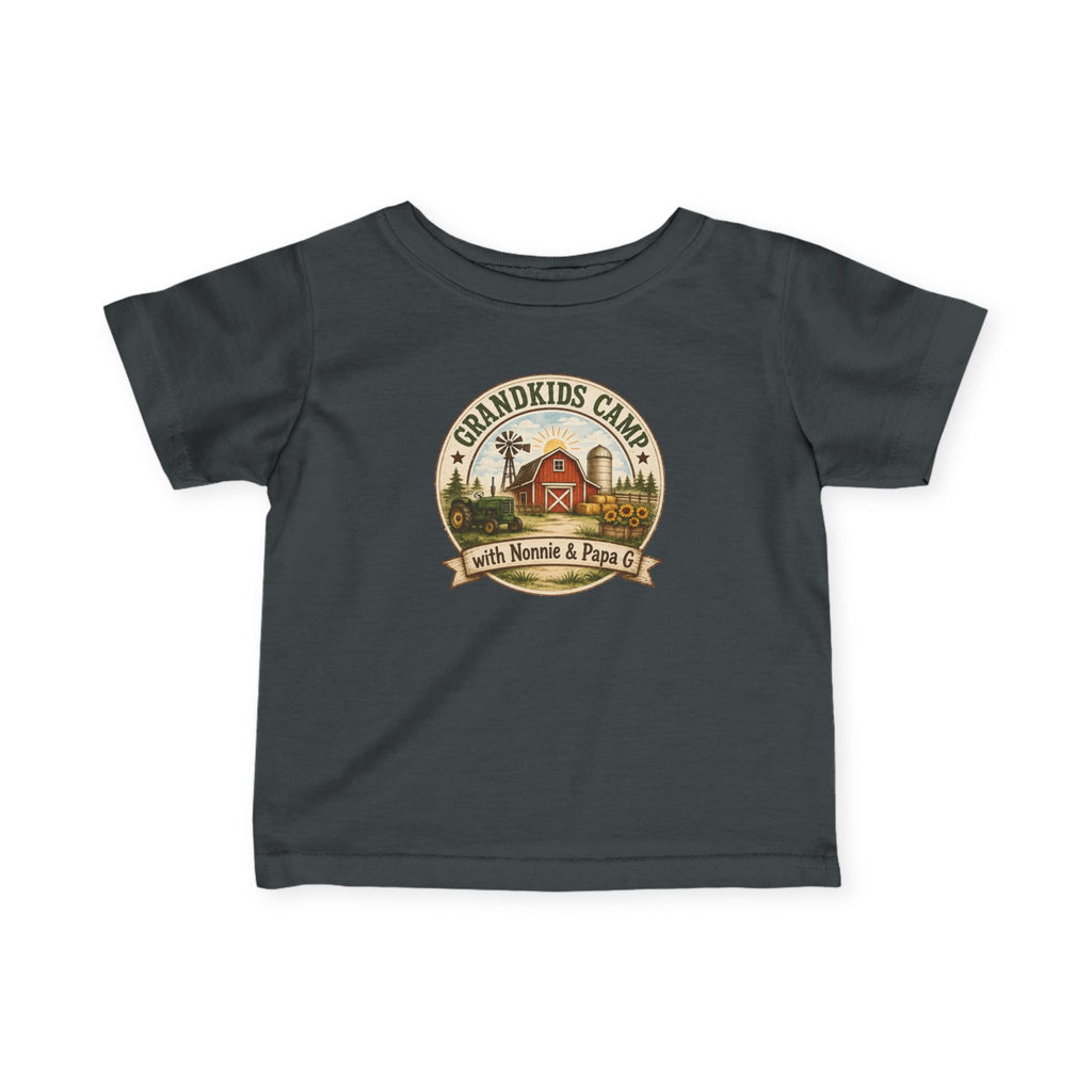 Infant Tee — “Grandkids Camp with Nonnie & Papa” Baby Shirt (Exploring, Laughing, Playing, Growing)