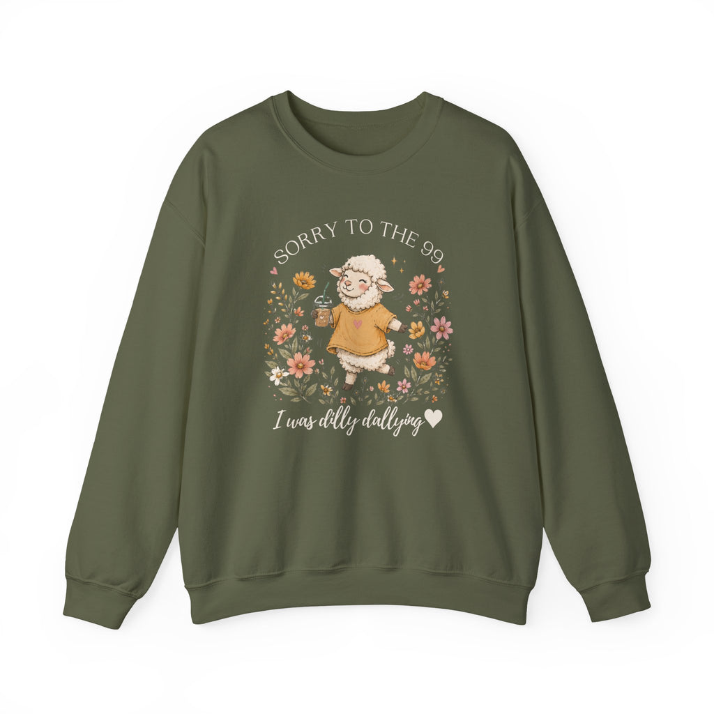 Christian Sheep Crewneck Sweatshirt - "Sorry to the 99% I was Dilly Dallying" Floral Design