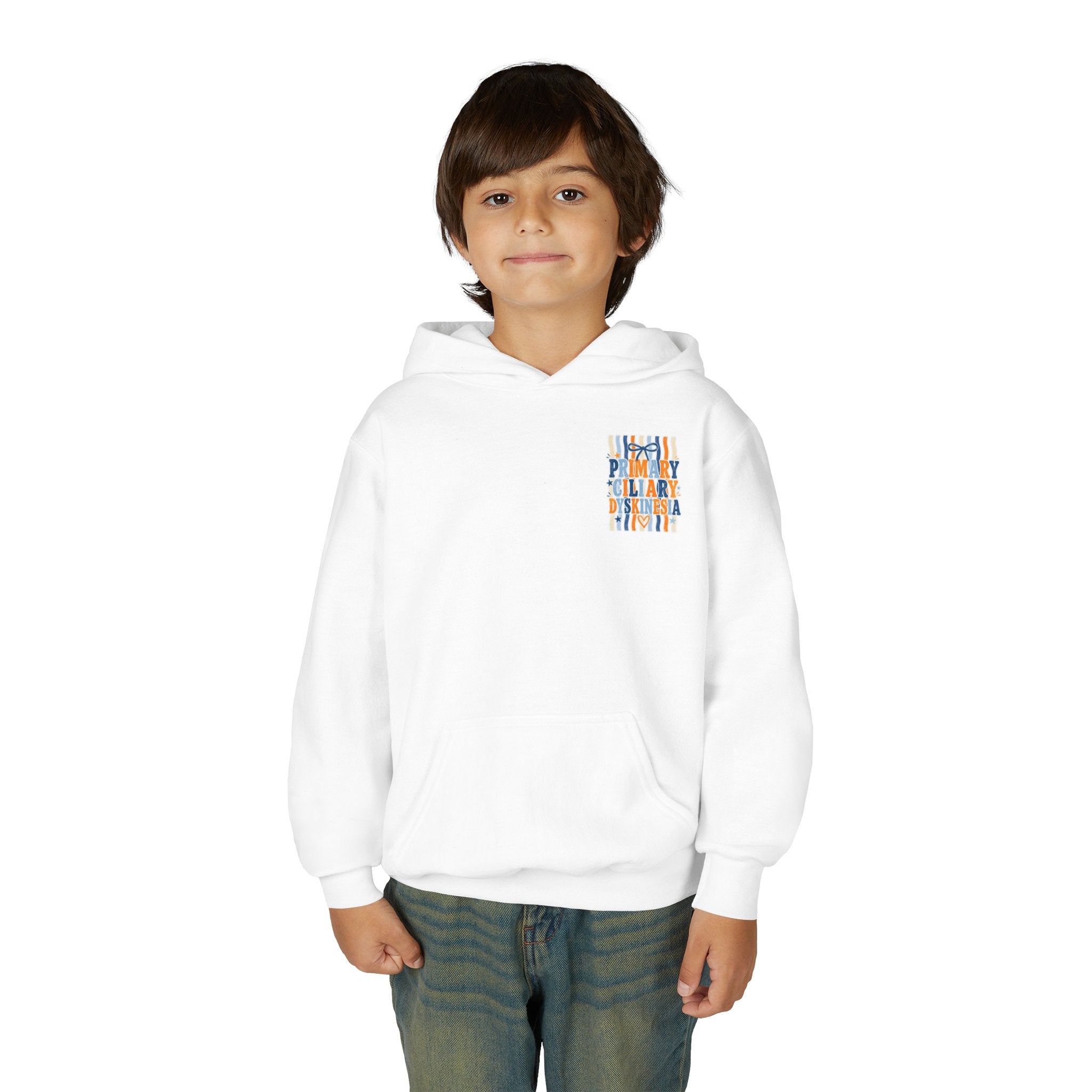 The Jentri- Youth Hoodie - "Primary Ciliary Dyskinesia" Awareness Pullover (Blue & Orange Ribbon Design)
