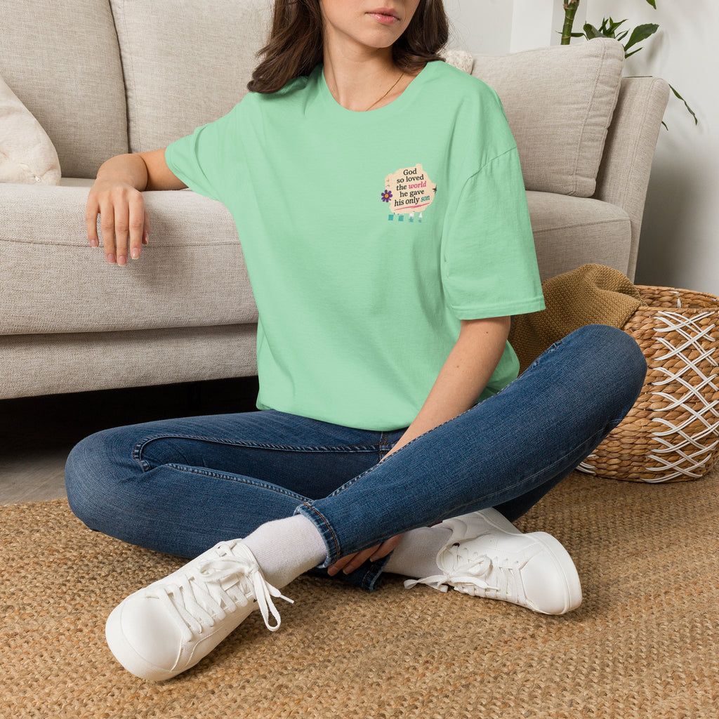 Christian T-Shirt — "God so loved the world he gave his only son" Pocket Design