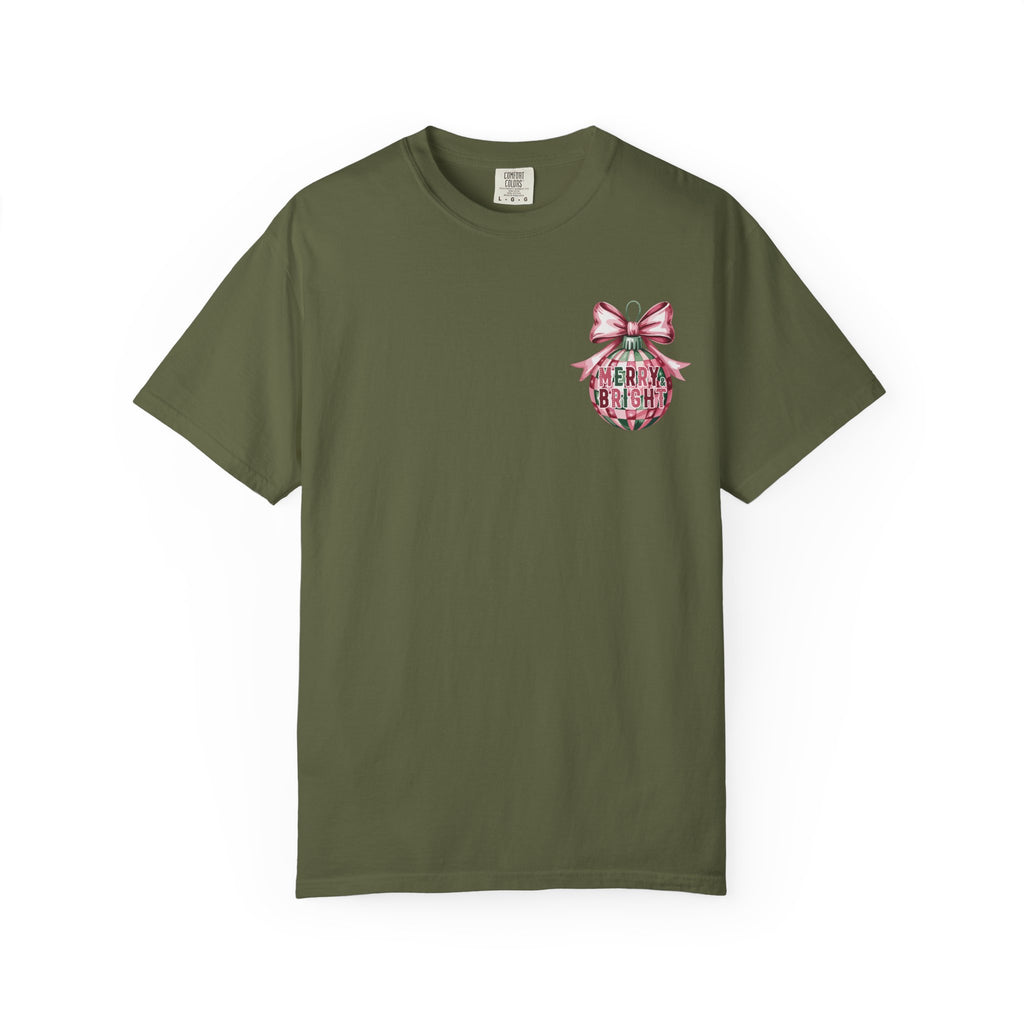 Holiday Patchwork Tee - "Merry & Bright" Graphic T-Shirt