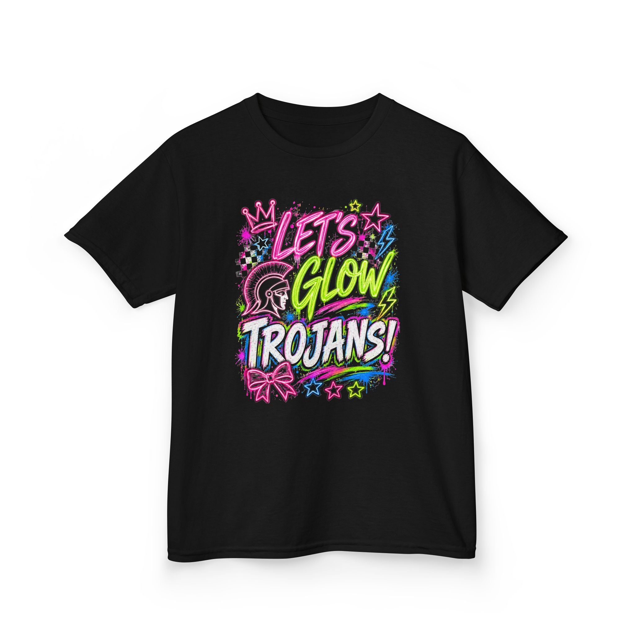 Kids Tee — 'Let's Glow Trojans' Colorful Glitter-Style Graphic