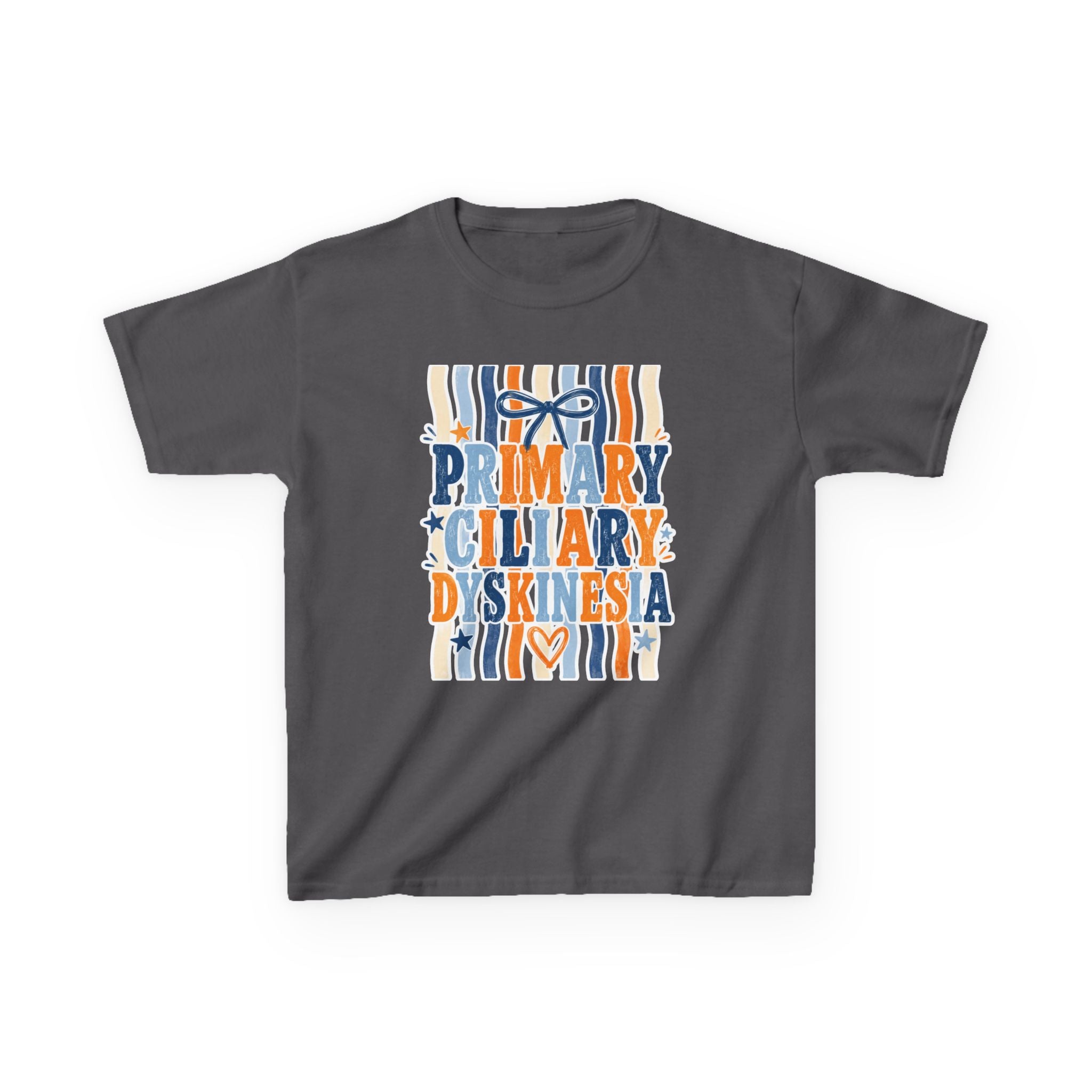 The Jentri- Primary Ciliary Dyskinesia Awareness Kids Tee — Orange & Blue Ribbon Design
