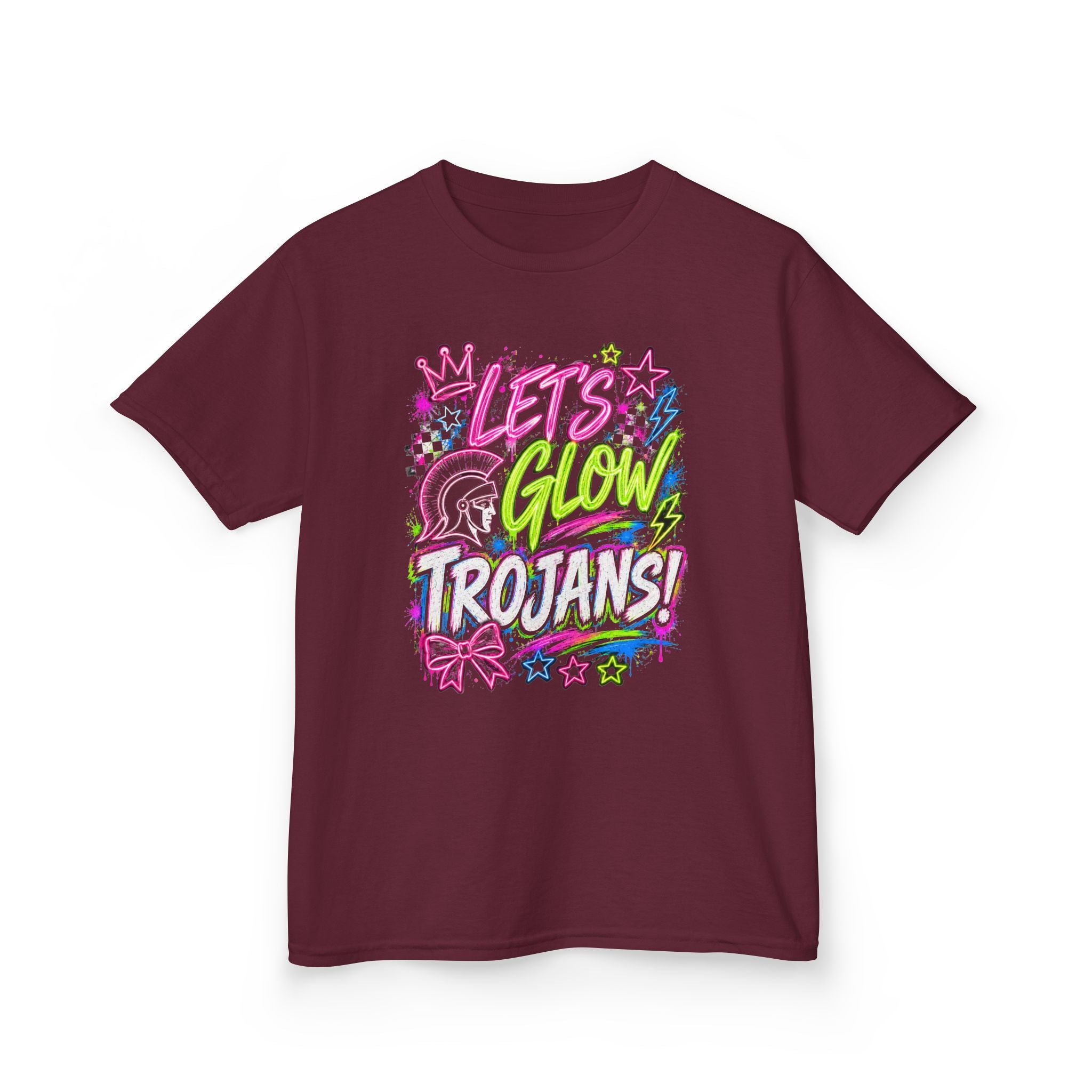 Kids Tee — 'Let's Glow Trojans' Colorful Glitter-Style Graphic