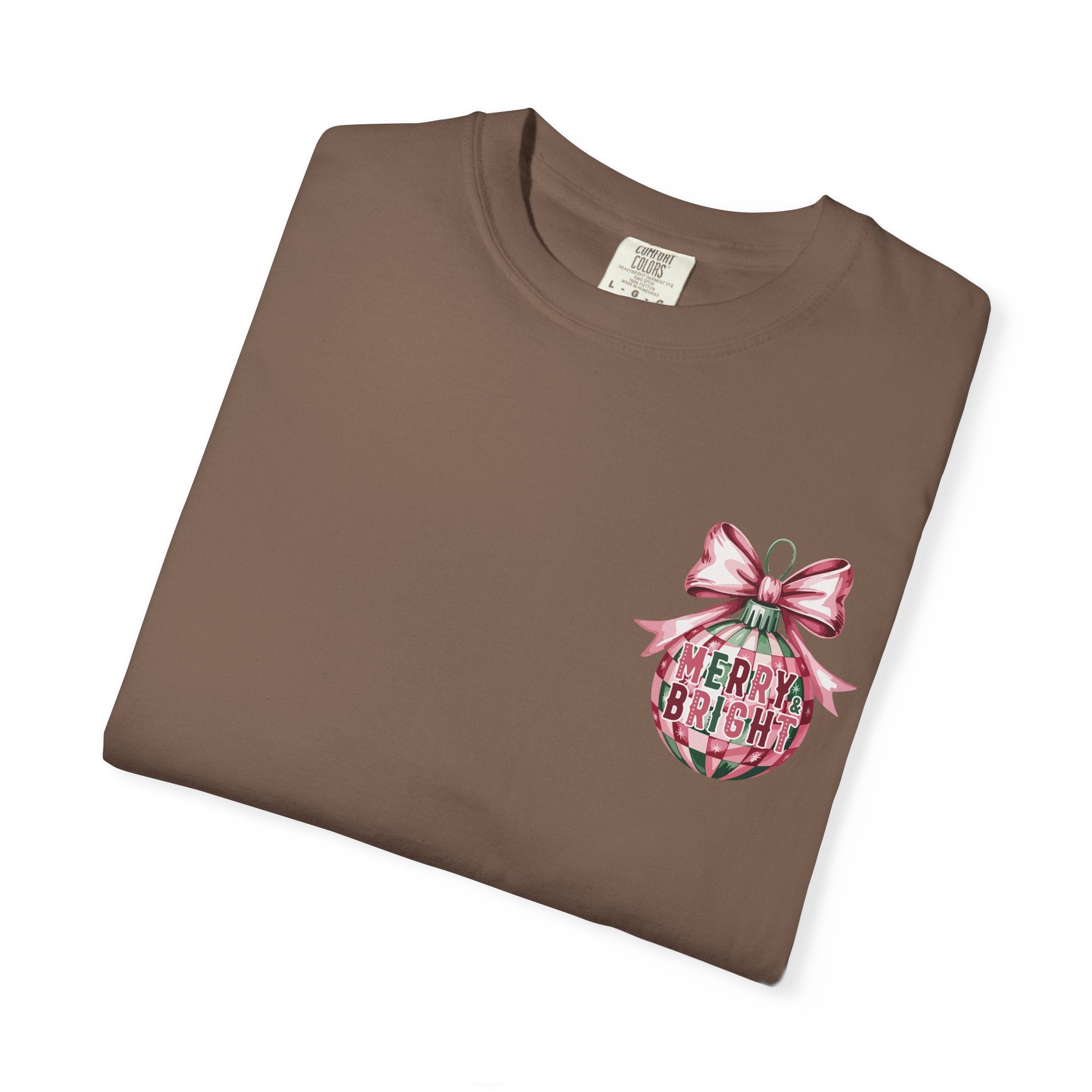 Holiday Patchwork Tee - "Merry & Bright" Graphic T-Shirt