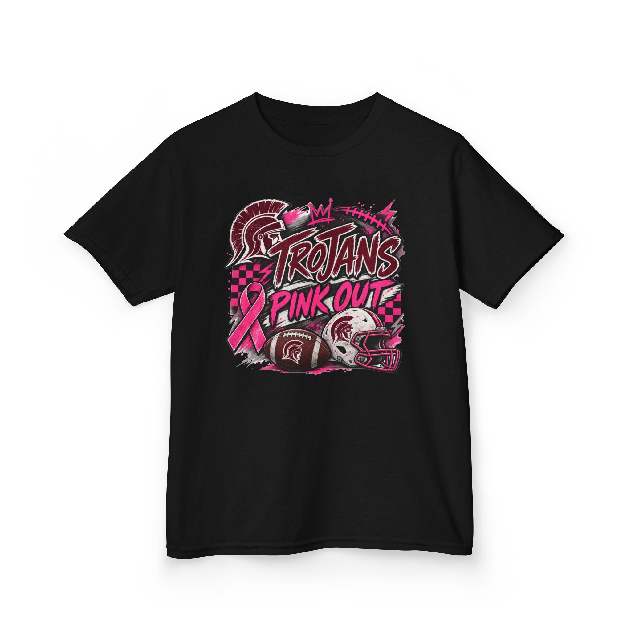 Kids T-Shirt — Trojans Pink Out Football Breast Cancer Awareness Tee