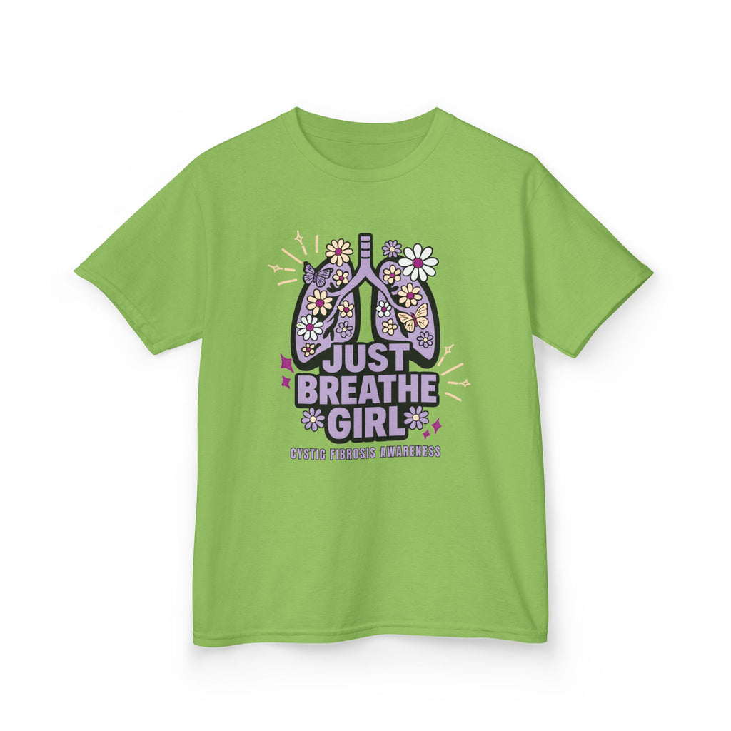 Kids Tee — "Just Breathe Girl" Floral Lungs CF Awareness Shirt