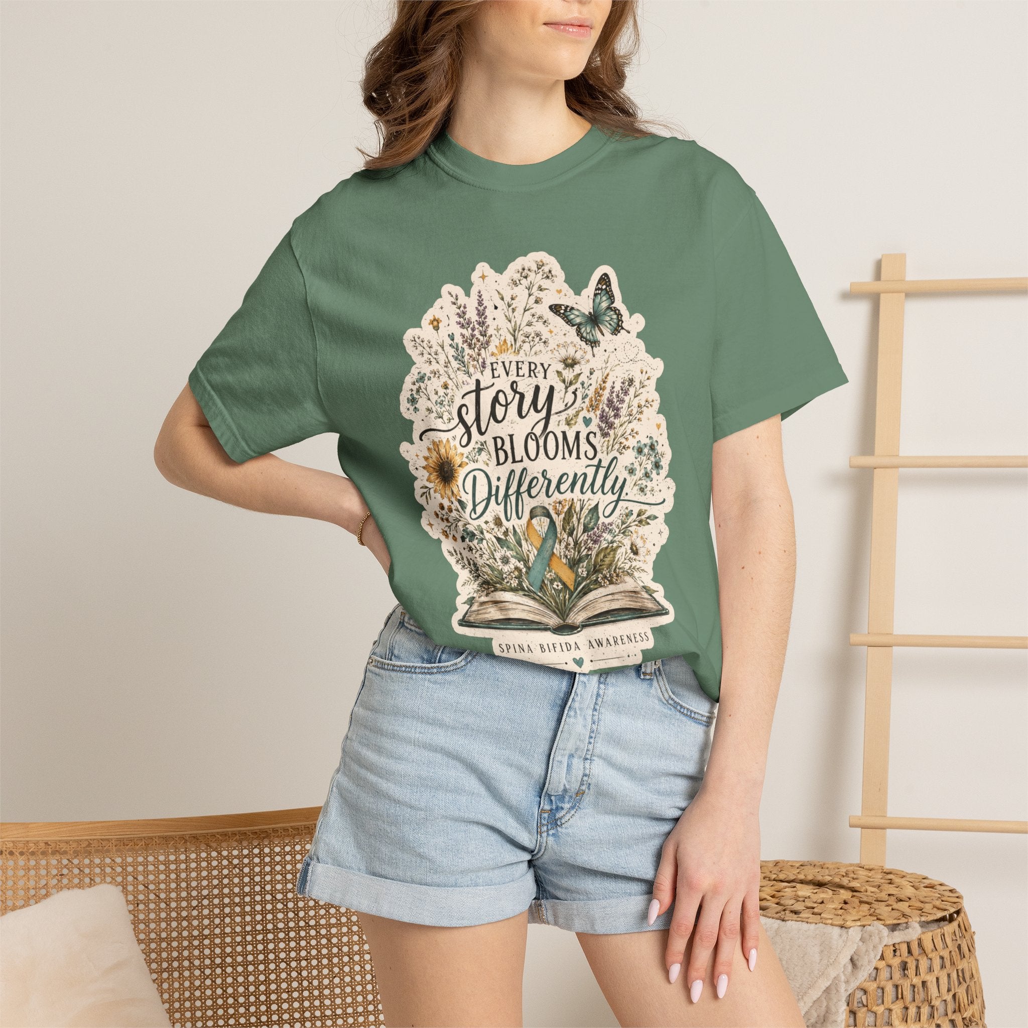 Every Story Blooms Differently T-Shirt — Spina Bifida Awareness