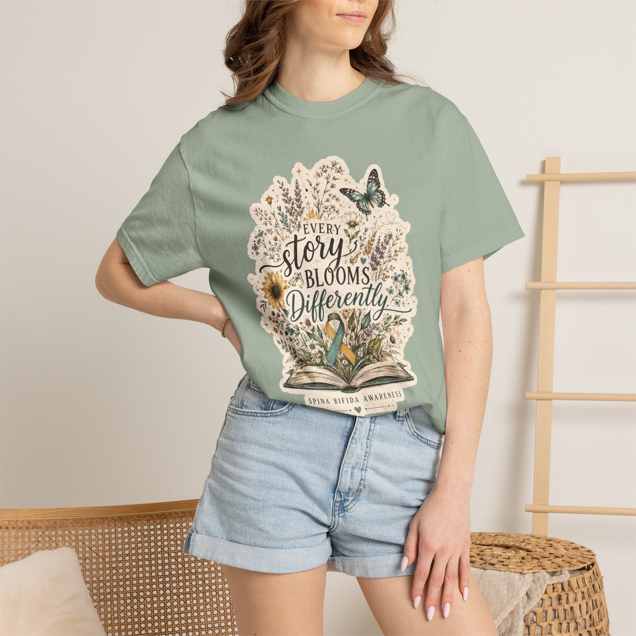 Every Story Blooms Differently T-Shirt — Spina Bifida Awareness