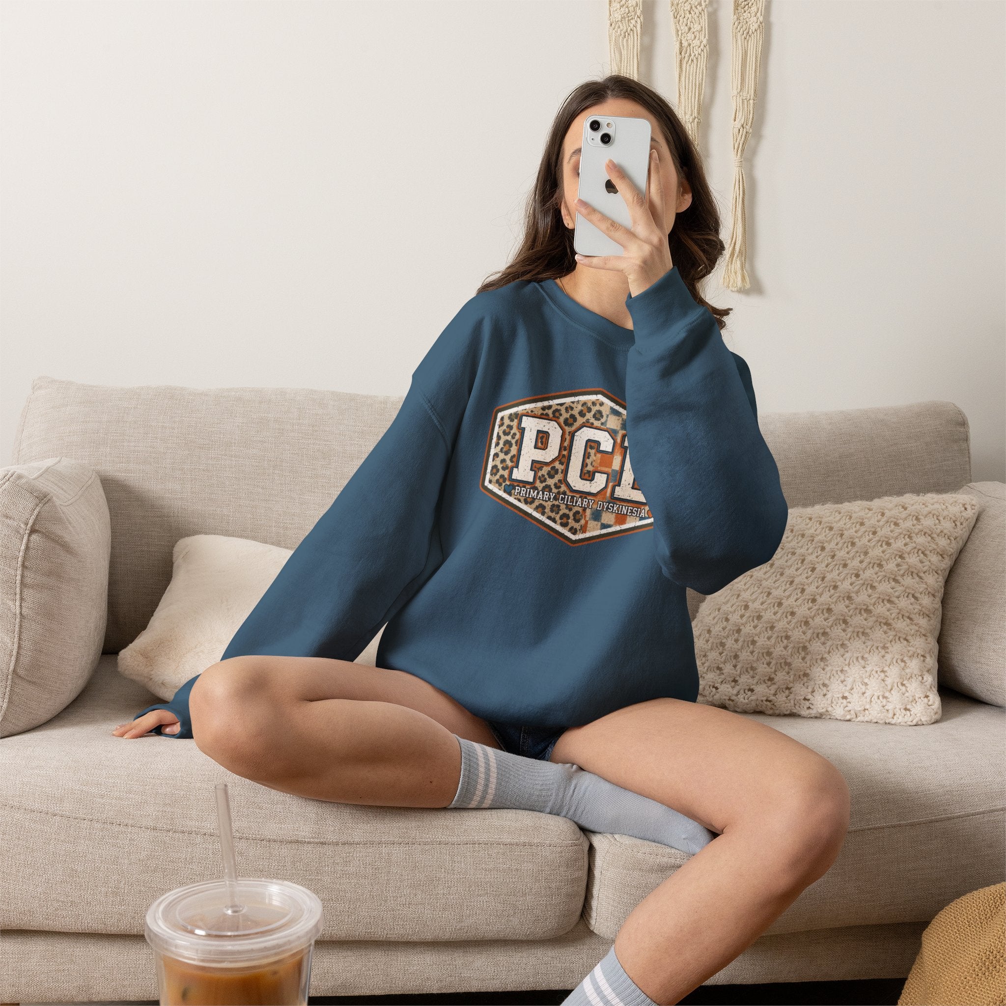 PCD Patch Crewneck Sweatshirt — Plaid & Leopard Logo Pullover