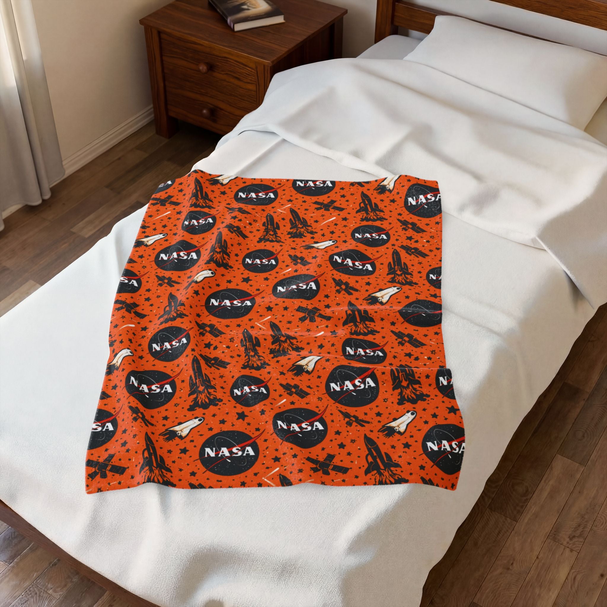NASA Logo Orange Space Shuttle Velveteen Plush Blanket