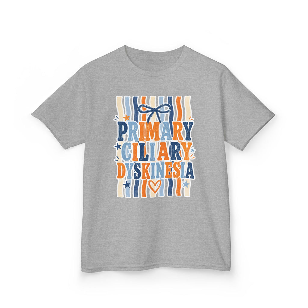 The Jentri- Primary Ciliary Dyskinesia Awareness Kids Tee — Orange & Blue Ribbon Design