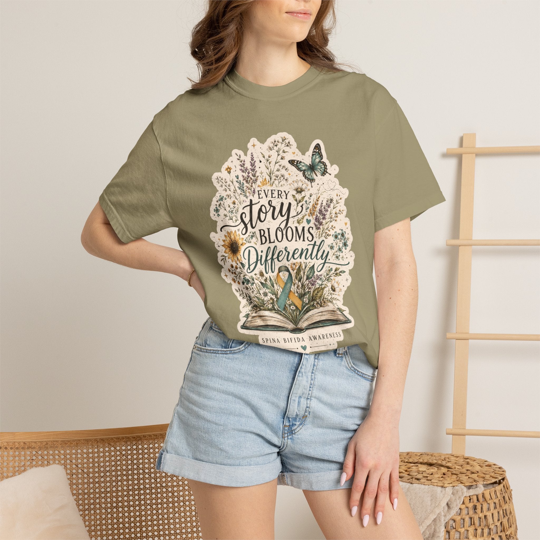 Every Story Blooms Differently T-Shirt — Spina Bifida Awareness