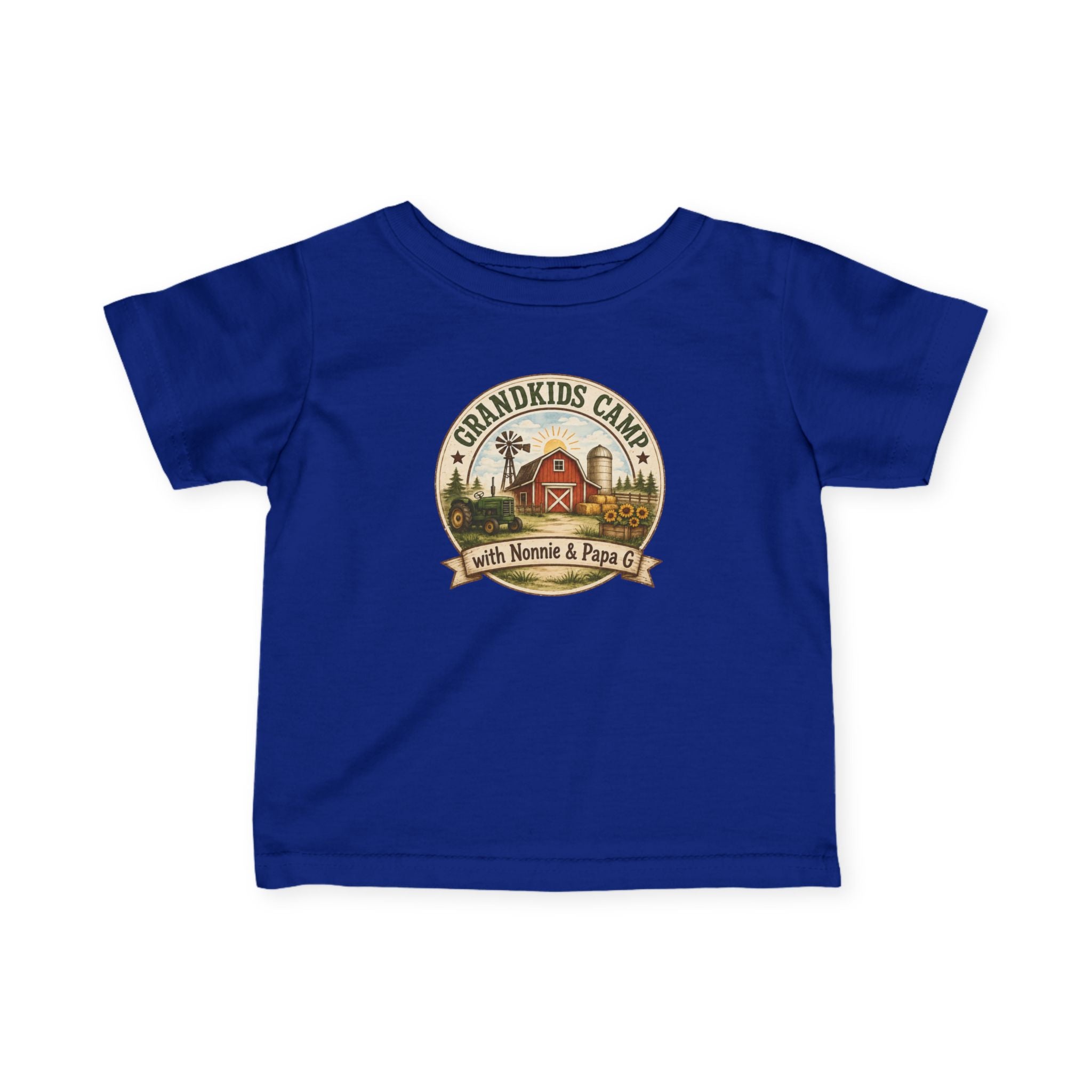 Infant Tee — “Grandkids Camp with Nonnie & Papa” Baby Shirt (Exploring, Laughing, Playing, Growing)