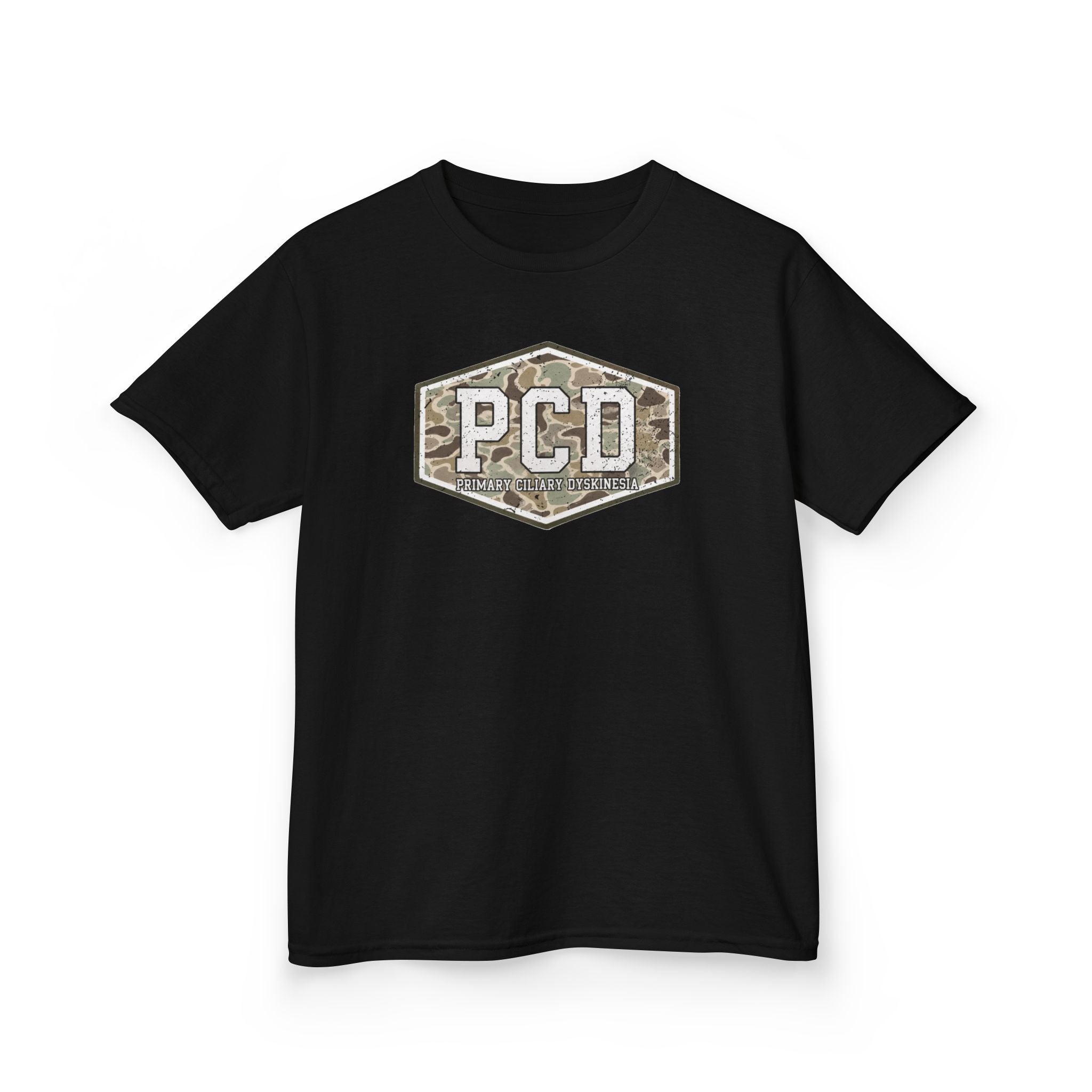 Youth PCD Camo Logo T-Shirt — Primary Ciliary Dyskinesia Awareness Tee