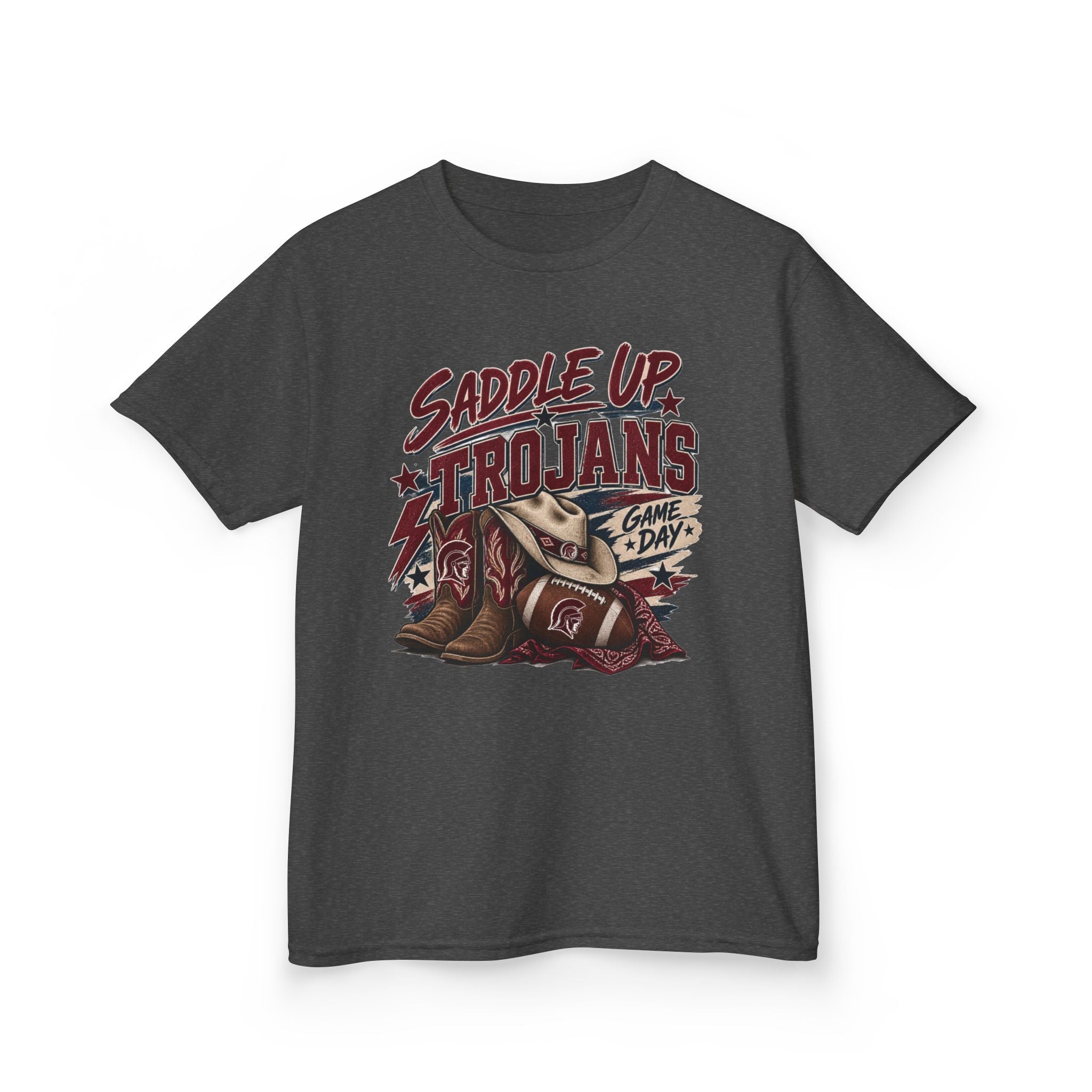 Kids Tee — "Saddle Up Trojans" Football Game Day Shirt