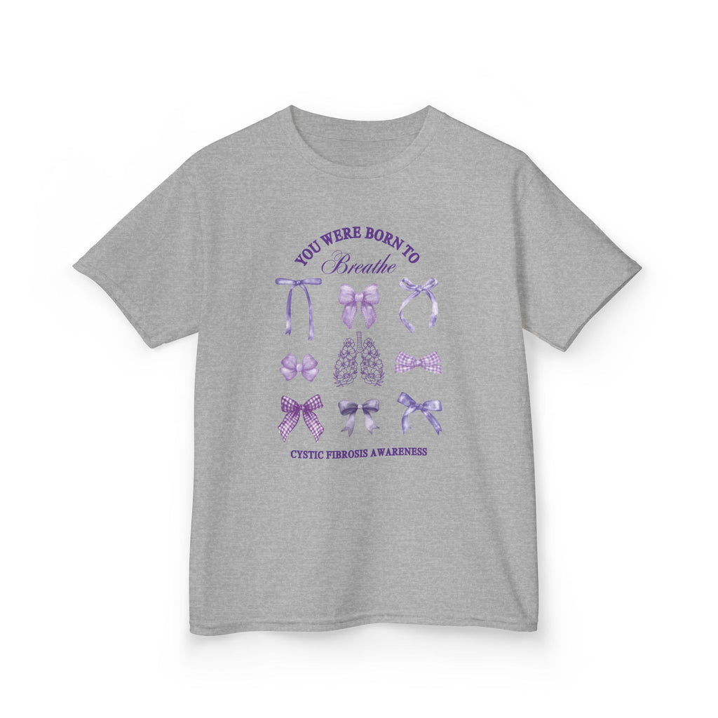 Kids Tee — "You Were Born to Breathe" Cystic Fibrosis Awareness Purple Ribbon Design