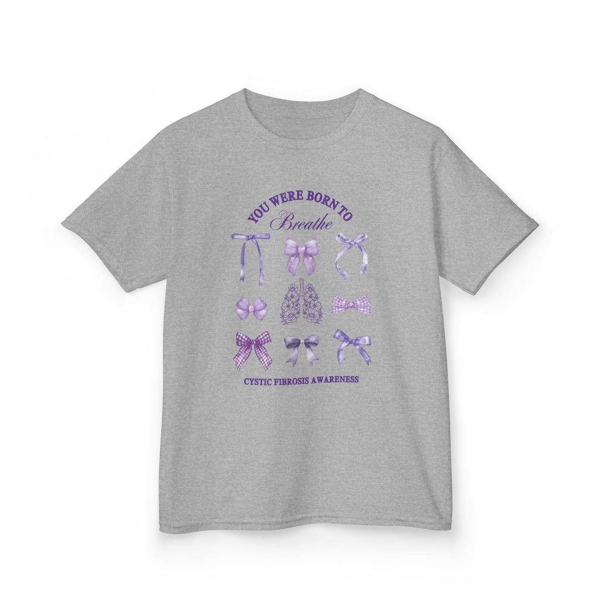 Kids Tee — "You Were Born to Breathe" Cystic Fibrosis Awareness Purple Ribbon Design