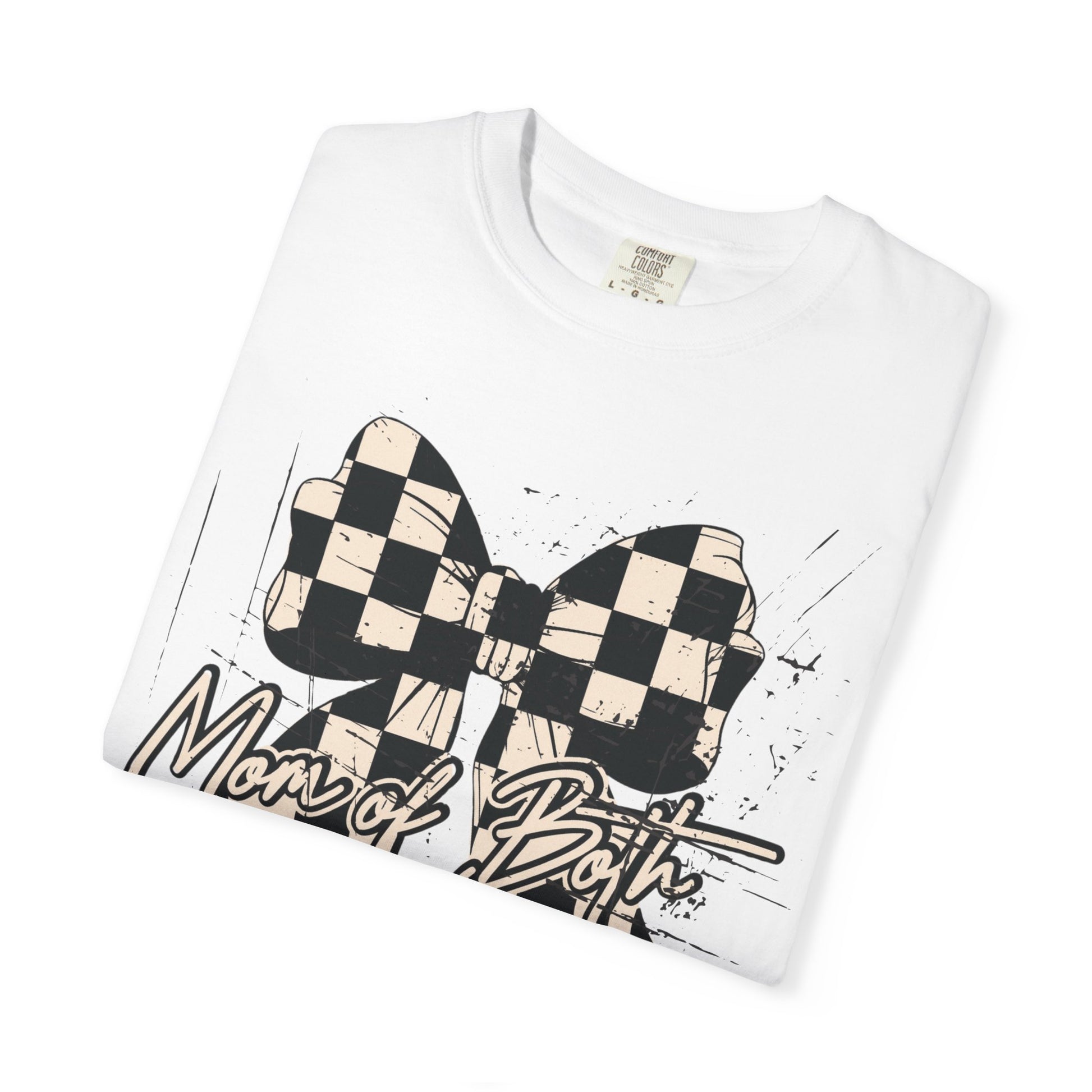Mom Of Both Distressed Checkered Coquette T-shirt