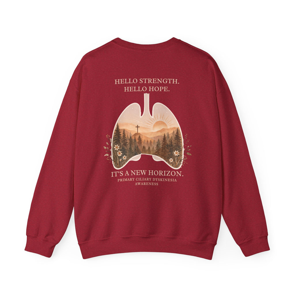 PCD Awareness Crewneck Sweatshirt — HELLO HOPE. NEW HORIZON.