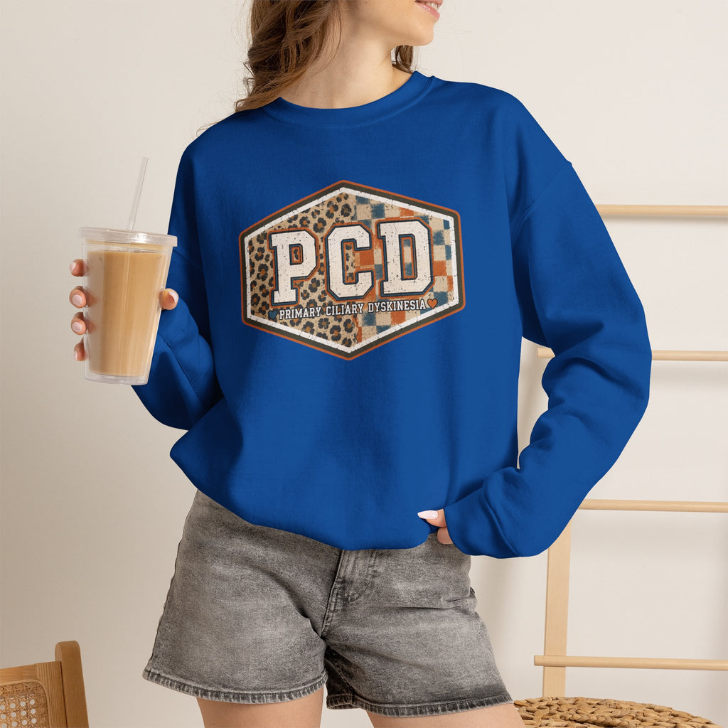 PCD Patch Crewneck Sweatshirt — Plaid & Leopard Logo Pullover